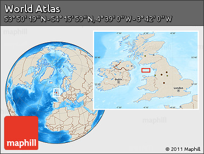 Shaded Relief Location Map of the Area around 54° 3' 9" N, 4° 10' 30" W