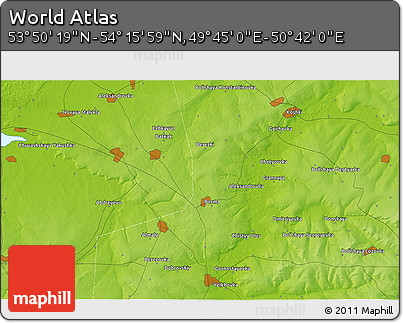 Physical 3D Map of the Area around 54° 3' 9" N, 50° 13' 30" E