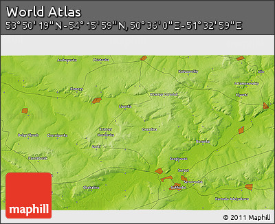 Physical 3D Map of the Area around 54° 3' 9" N, 51° 4' 30" E