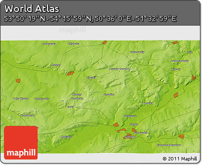 Physical 3D Map of the Area around 54° 3' 9" N, 51° 4' 30" E