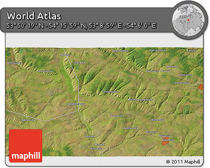 Satellite 3D Map of the Area around 54° 3' 9" N, 53° 37' 30" E