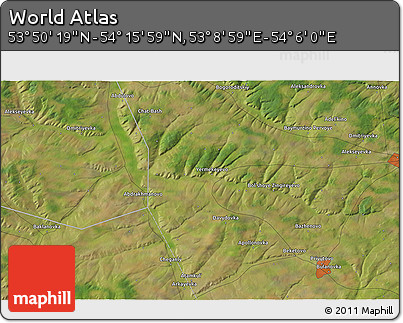 Satellite 3D Map of the Area around 54° 3' 9" N, 53° 37' 30" E
