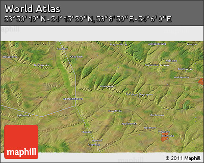 Satellite 3D Map of the Area around 54° 3' 9" N, 53° 37' 30" E