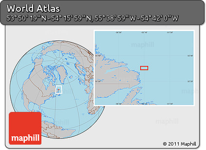 Gray Location Map of the Area around 54° 3' 9" N, 55° 10' 29" W