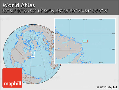 Gray Location Map of the Area around 54° 3' 9" N, 55° 10' 29" W
