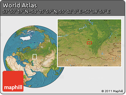Satellite Location Map of the Area around 54° 3' 9" N, 56° 10' 29" E