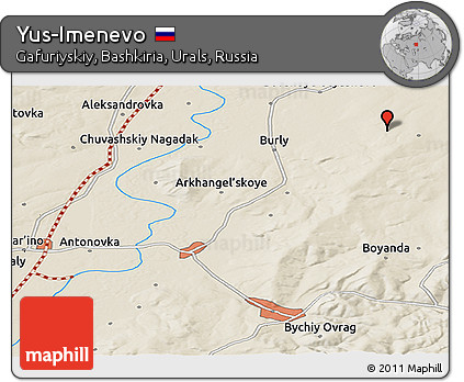 Shaded Relief Panoramic Map of Yus-Imenevo