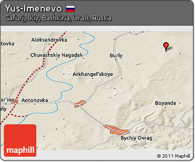 Shaded Relief Panoramic Map of Yus-Imenevo