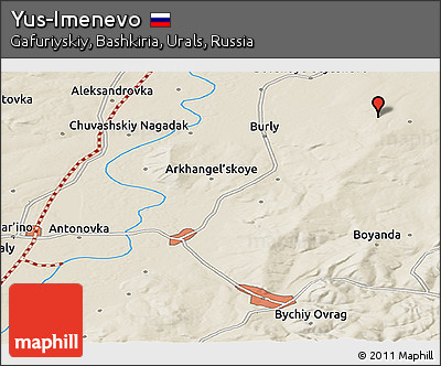 Shaded Relief Panoramic Map of Yus-Imenevo