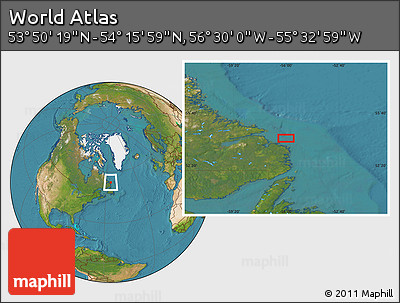 Satellite Location Map of the Area around 54° 3' 9" N, 56° 1' 29" W