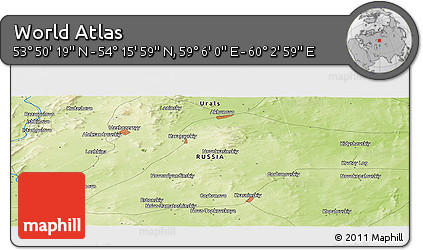 Physical Panoramic Map of the Area around 54° 3' 9" N, 59° 34' 30" E