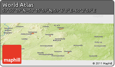 Physical Panoramic Map of the Area around 54° 3' 9" N, 59° 34' 30" E