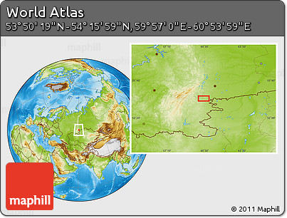 Physical Location Map of the Area around 54° 3' 9" N, 60° 25' 29" E