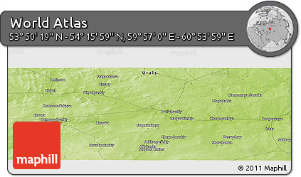 Physical Panoramic Map of the Area around 54° 3' 9" N, 60° 25' 29" E