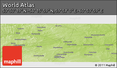 Physical Panoramic Map of the Area around 54° 3' 9" N, 60° 25' 29" E