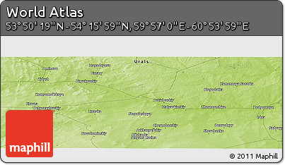 Physical Panoramic Map of the Area around 54° 3' 9" N, 60° 25' 29" E