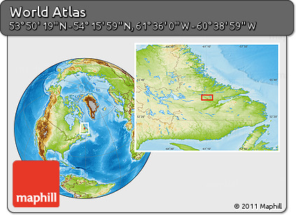 Physical Location Map of the Area around 54° 3' 9" N, 61° 7' 30" W