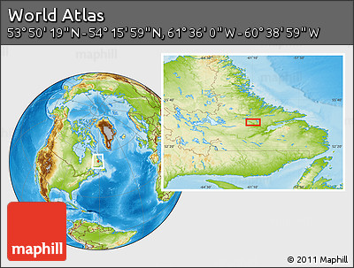 Physical Location Map of the Area around 54° 3' 9" N, 61° 7' 30" W