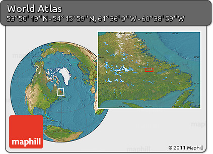 Satellite Location Map of the Area around 54° 3' 9" N, 61° 7' 30" W