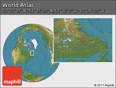 Satellite Location Map of the Area around 54° 3' 9" N, 61° 7' 30" W