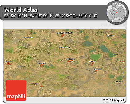 Satellite 3D Map of the Area around 54° 3' 9" N, 65° 31' 30" E