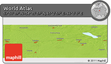 Physical Panoramic Map of the Area around 54° 3' 9" N, 65° 31' 30" E