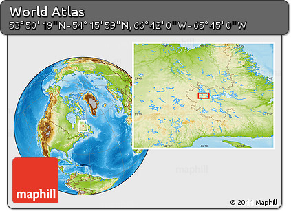 Physical Location Map of the Area around 54° 3' 9" N, 66° 13' 29" W