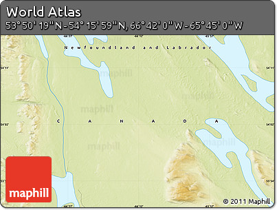 Physical Map of the Area around 54° 3' 9" N, 66° 13' 29" W