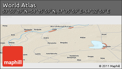 Shaded Relief Panoramic Map of the Area around 54° 3' 9" N, 68° 4' 29" E