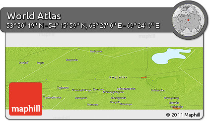 Physical Panoramic Map of the Area around 54° 3' 9" N, 68° 55' 30" E