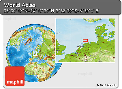Physical Location Map of the Area around 54° 3' 9" N, 6° 1' 30" E