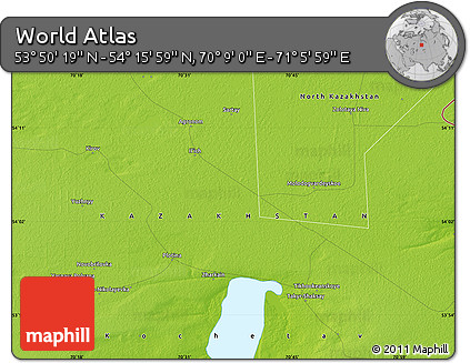 Physical Map of the Area around 54° 3' 9" N, 70° 37' 30" E