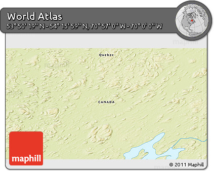 Physical 3D Map of the Area around 54° 3' 9" N, 70° 28' 29" W