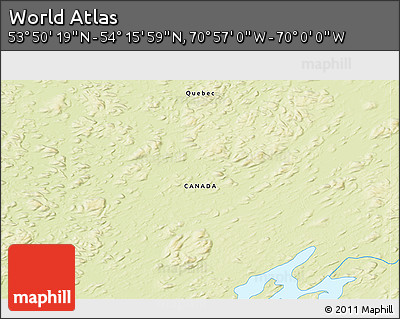 Physical 3D Map of the Area around 54° 3' 9" N, 70° 28' 29" W