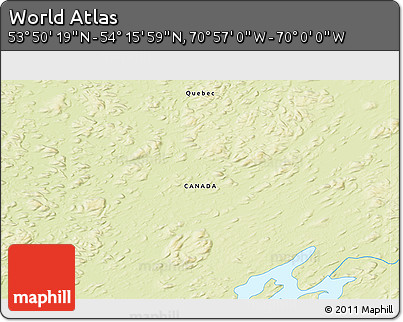 Physical 3D Map of the Area around 54° 3' 9" N, 70° 28' 29" W