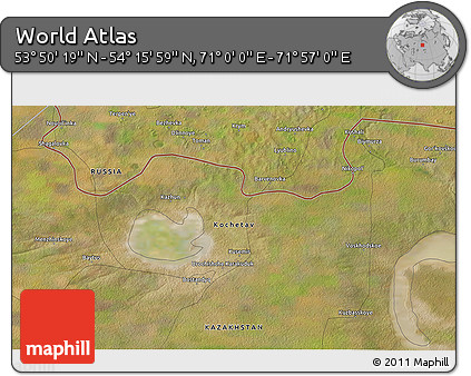 Satellite 3D Map of the Area around 54° 3' 9" N, 71° 28' 29" E