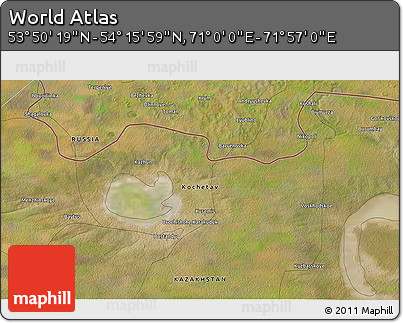 Satellite 3D Map of the Area around 54° 3' 9" N, 71° 28' 29" E