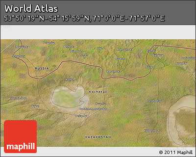 Satellite 3D Map of the Area around 54° 3' 9" N, 71° 28' 29" E