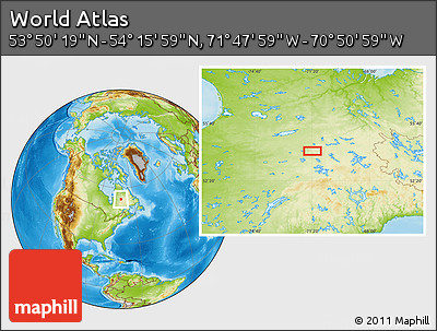 Physical Location Map of the Area around 54° 3' 9" N, 71° 19' 29" W