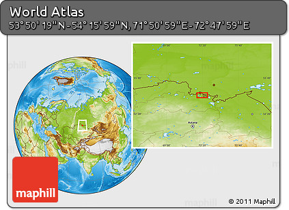 Physical Location Map of the Area around 54° 3' 9" N, 72° 19' 29" E