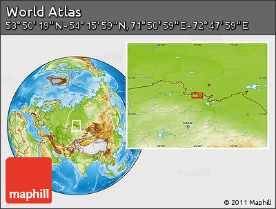 Physical Location Map of the Area around 54° 3' 9" N, 72° 19' 29" E