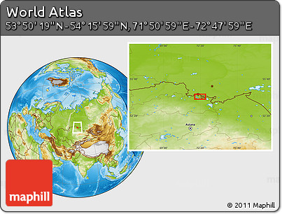 Physical Location Map of the Area around 54° 3' 9" N, 72° 19' 29" E