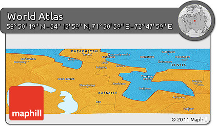 Political Panoramic Map of the Area around 54° 3' 9" N, 72° 19' 29" E