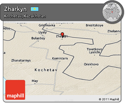 Shaded Relief Panoramic Map of Zharkyn