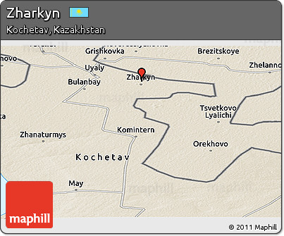 Shaded Relief Panoramic Map of Zharkyn