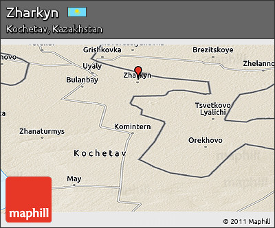 Shaded Relief Panoramic Map of Zharkyn