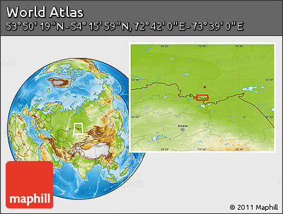 Physical Location Map of the Area around 54° 3' 9" N, 73° 10' 30" E