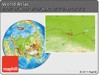 Physical Location Map of the Area around 54° 3' 9" N, 73° 10' 30" E