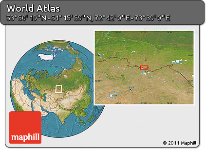 Satellite Location Map of the Area around 54° 3' 9" N, 73° 10' 30" E