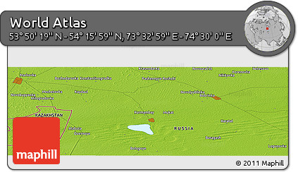 Physical Panoramic Map of the Area around 54° 3' 9" N, 74° 1' 30" E